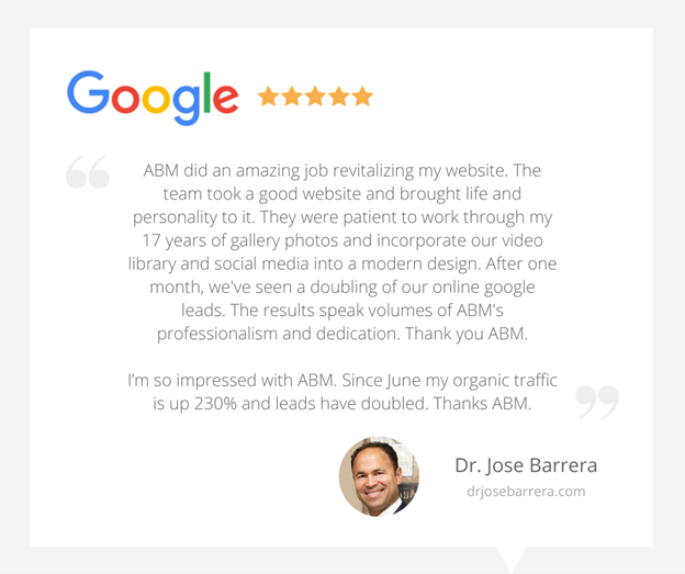 dr. jose barrera review for aesthetic brand marketing plastic surgery and medical spa website design and marketing
